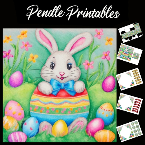 Cute Easter Bunny (4) 7x7 Card Kit. Matching Box, Gift Bauble,Tag