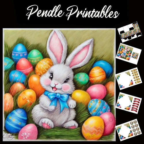 Cute Easter Bunny (5) 7x7 Card Kit. Matching Box, Gift Bauble,Tag