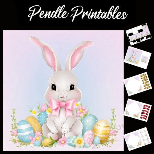 Cute Easter Bunny (6) 7x7 Card Kit. Matching Box, Gift Bauble,Tag