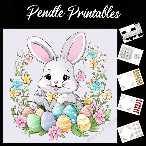 Cute Easter Bunny (8) 7x7 Card Kit. Matching Box, Gift Bauble,Tag