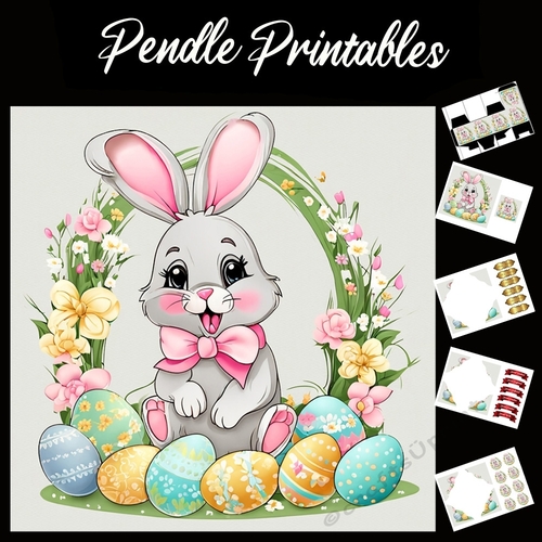 Cute Easter Bunny (10) 7x7 Card Kit. Matching Box, Gift Bauble,Tag
