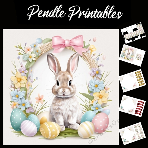 Cute Easter Bunny (14) 7x7 Card Kit. Matching Box, Gift Bauble,Tag