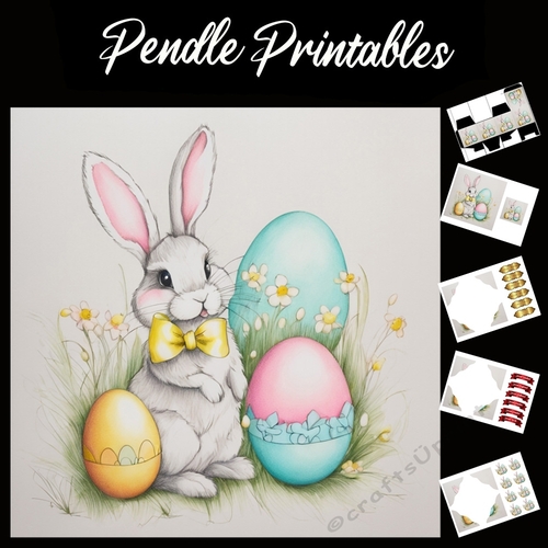 Cute Easter Bunny (15) 7x7 Card Kit. Matching Box, Gift Bauble,Tag