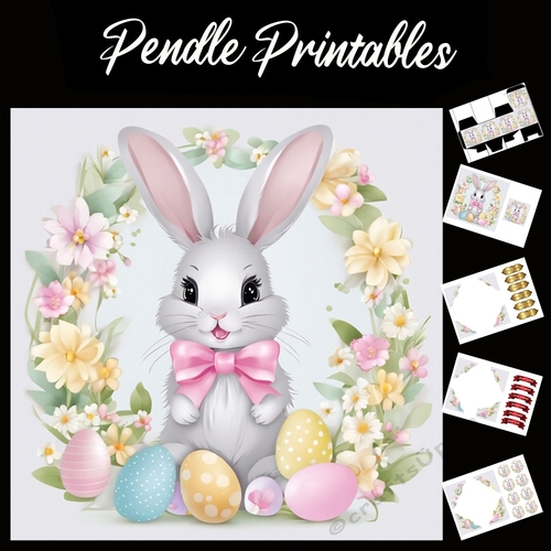 Cute Easter Bunny (18) 7x7 Card Kit. Matching Box, Gift Bauble,Tag
