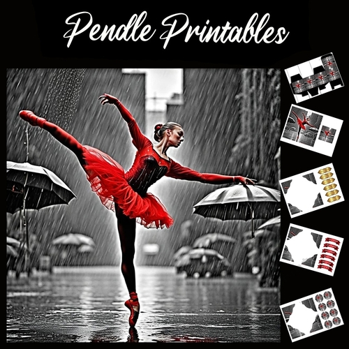 Red Ballet Rain 7x7 Card Kit. Matching Box, Gift Bauble,Tag