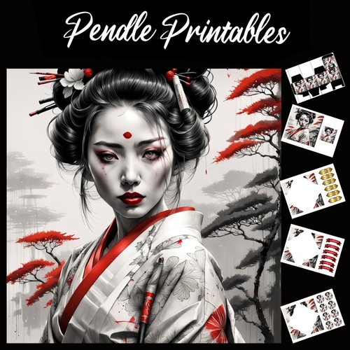 Oriental Beauty 7x7 Card Kit. Matching Box, Gift Bauble,Tag
