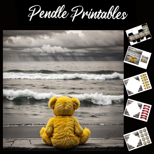 Yellow Teddy Sea Gazer 7x7 Card Kit. Matching Box, Gift Bauble,Tag