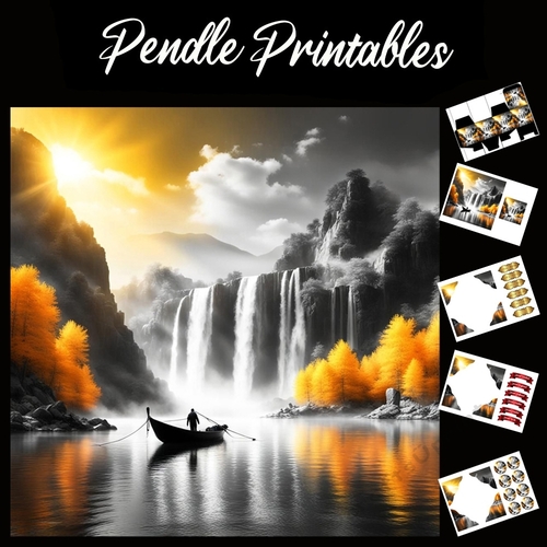 Golden Fishing 7x7 Card Kit. Matching Box, Gift Bauble,Tag