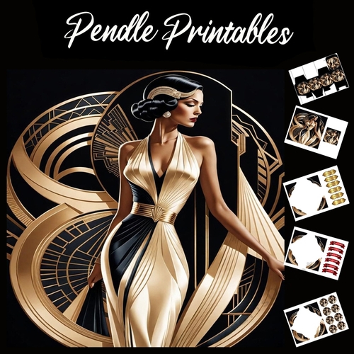 Beautiful Art Deco Lady (20) 7x7 Card Kit. Matching Box, Gift Bauble,Tag