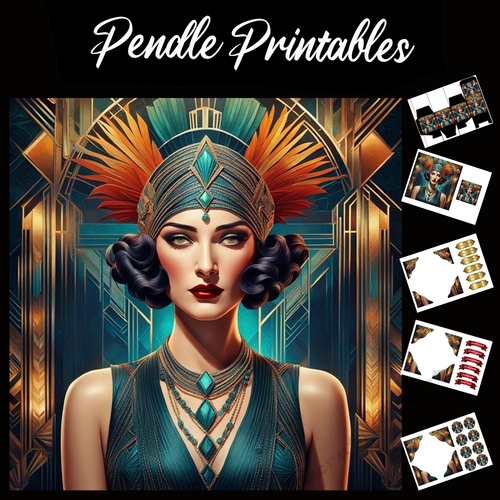 Beautiful Art Deco Lady (22) 7x7 Card Kit. Matching Box, Gift Bauble,Tag