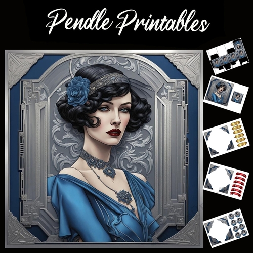 Beautiful Art Deco Lady (25) 7x7 Card Kit. Matching Box, Gift Bauble,Tag