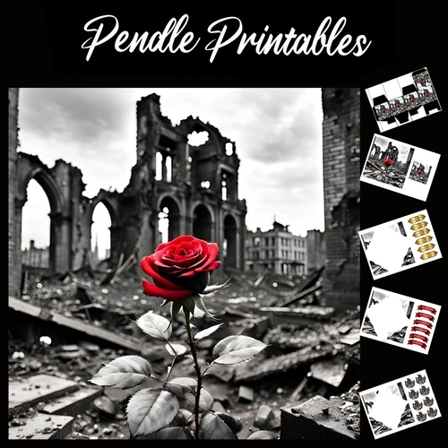 The Ruins Rose 7x7 Card Kit. Matching Box, Gift Bauble,Tag