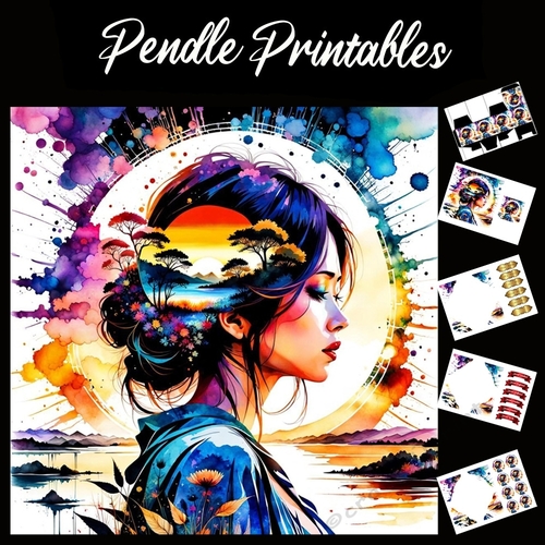 Splatter Art. Ladies Sunset 7x7 Card Kit. Matching Box, Gift Bauble,Tag