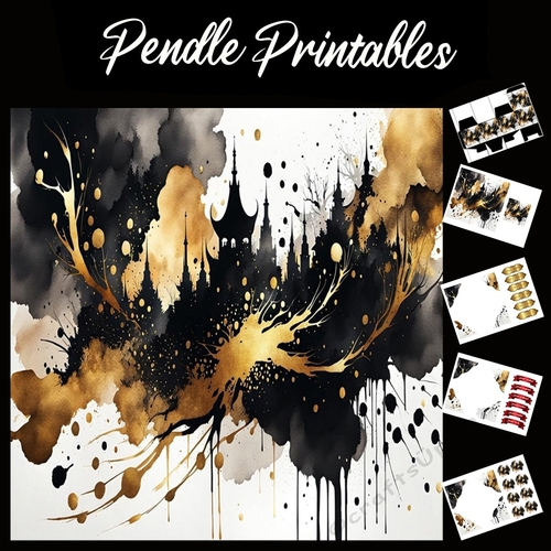 Splatter Art. Temple Of Dark And Light 7x7 Card Kit. Matching Box, Gift Bauble,Tag