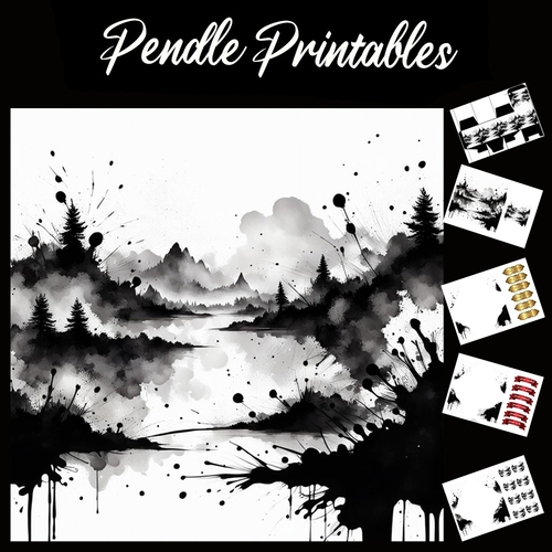 Splatter Art. A Dark Landscape 7x7 Card Kit. Matching Box, Gift Bauble,Tag