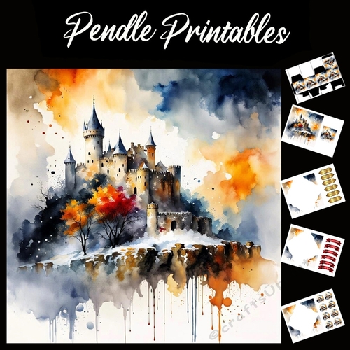 Splatter Art. Castle In The Trees 7x7 Card Kit. Matching Box, Gift Bauble,Tag