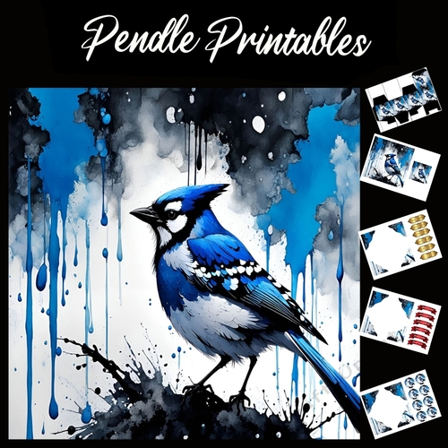 Splatter Art. The Blue Jay 7x7 Card Kit. Matching Box, Gift Bauble,Tag
