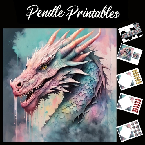 Pastel Dragon 7x7 Card Kit. Matching Box, Gift Bauble,Tag