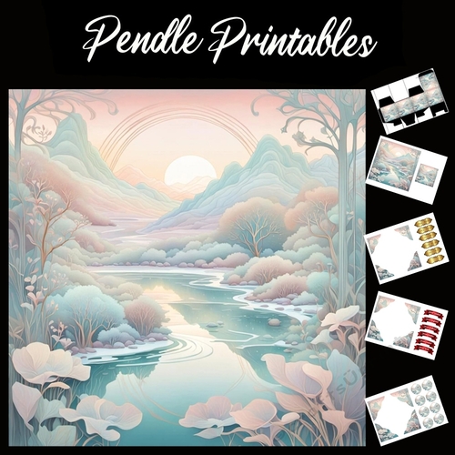 The Water Valley 7x7 Card Kit. Matching Box, Gift Bauble,Tag