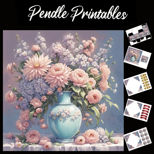 The Flower Vase 7x7 Card Kit. Matching Box, Gift Bauble,Tag