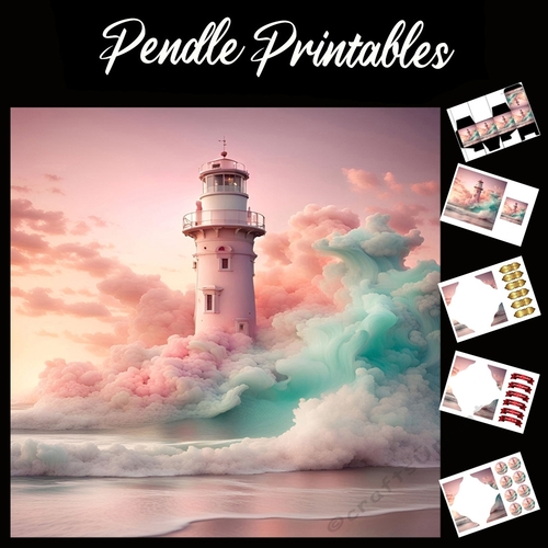 Lighthouse In The Clouds 7x7 Card Kit. Matching Box, Gift Bauble,Tag