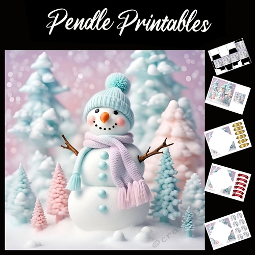 Fluffy The Snowman 7x7 Card Kit. Matching Box, Gift Bauble,Tag