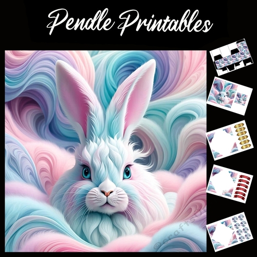 The Colourful Bunny 7x7 Card Kit. Matching Box, Gift Bauble,Tag