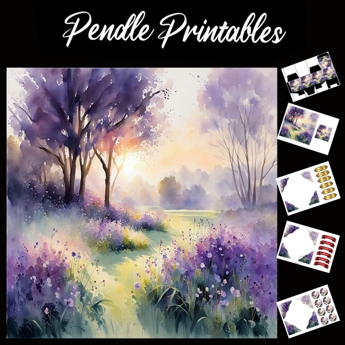The Purple Meadow 7x7 Card Kit. Matching Box, Gift Bauble,Tag