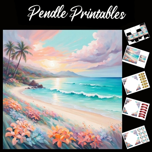 Paradise 7x7 Card Kit. Matching Box, Gift Bauble,Tag
