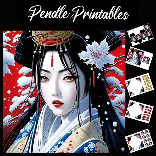 Beautiful Japanese Geisha 7x7 Card Kit. Matching Box, Gift Bauble,Tag