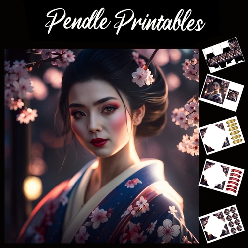 Beautiful Japanese Geisha (2) 7x7 Card Kit. Matching Box, Gift Bauble,Tag