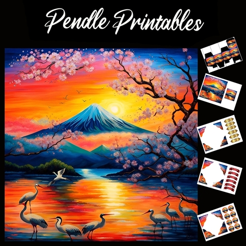 Sunset Cranes 7x7 Card Kit. Matching Box, Gift Bauble,Tag
