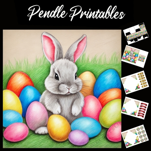 Cute Easter Bunny (20) 7x7 Card Kit. Matching Box, Gift Bauble,Tag