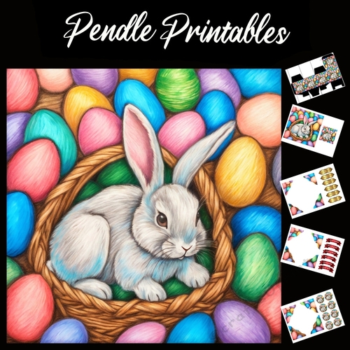 Cute Easter Bunny (21) 7x7 Card Kit. Matching Box, Gift Bauble,Tag
