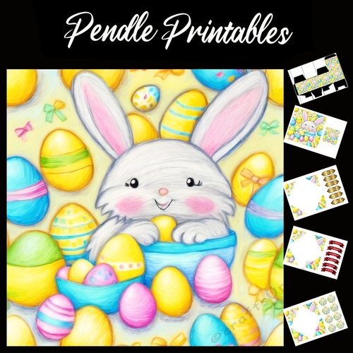 Cute Easter Bunny (24) 7x7 Card Kit. Matching Box, Gift Bauble,Tag