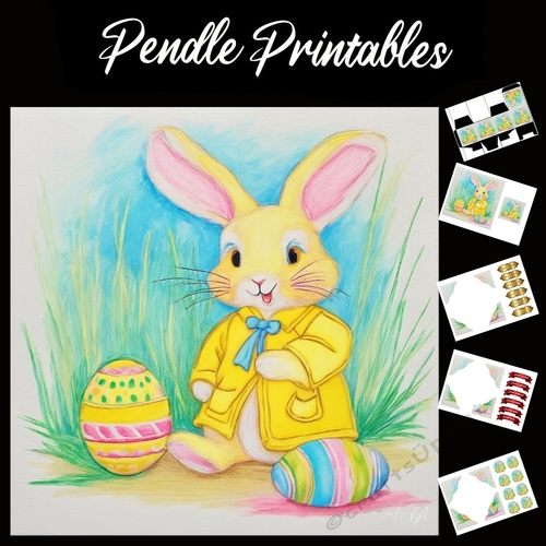 Cute Easter Bunny (25) 7x7 Card Kit. Matching Box, Gift Bauble,Tag