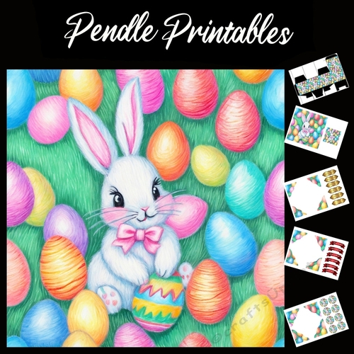 Cute Easter Bunny (26) 7x7 Card Kit. Matching Box, Gift Bauble,Tag