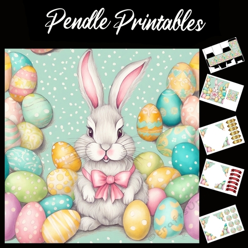 Cute Easter Bunny (30) 7x7 Card Kit. Matching Box, Gift Bauble,Tag