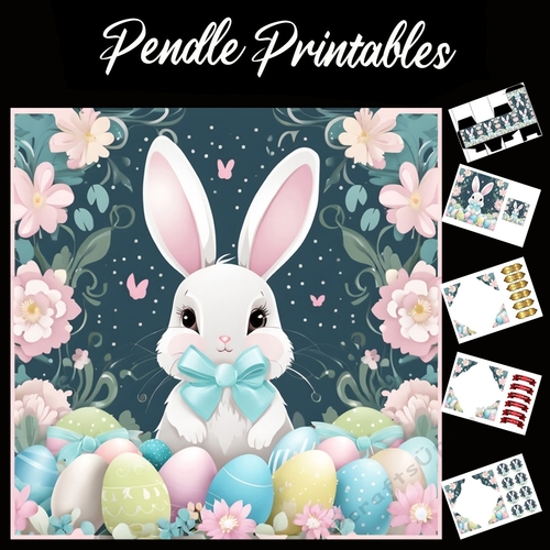 Cute Easter Bunny (31) 7x7 Card Kit. Matching Box, Gift Bauble,Tag
