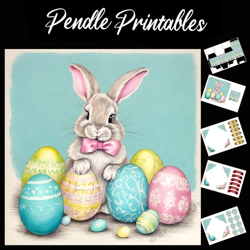Cute Easter Bunny (34) 7x7 Card Kit. Matching Box, Gift Bauble,Tag