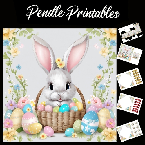 Cute Easter Bunny (36) 7x7 Card Kit. Matching Box, Gift Bauble,Tag
