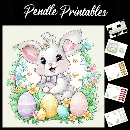 Cute Easter Bunny (37) 7x7 Card Kit. Matching Box, Gift Bauble,Tag