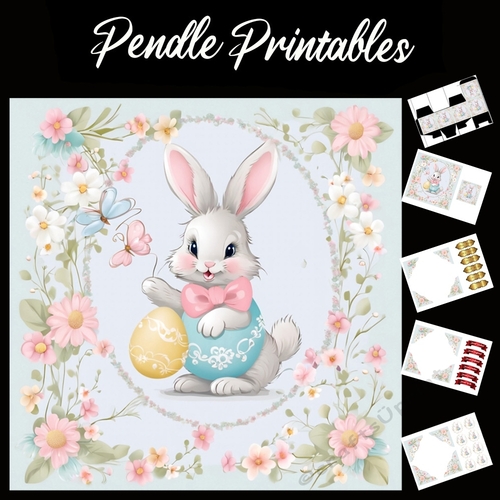 Cute Easter Bunny (38) 7x7 Card Kit. Matching Box, Gift Bauble,Tag