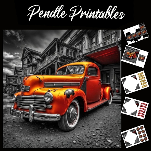 The Old Truck 7x7 Card Kit. Matching Box, Gift Bauble,Tag