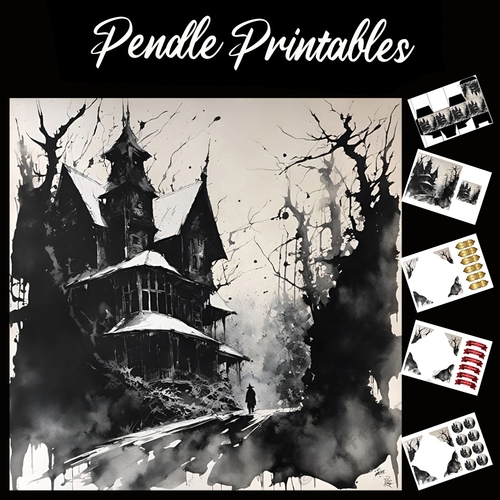 Splatter Art: Haunted Hill House 7x7 Card Kit. Matching Box, Gift Bauble,Tag