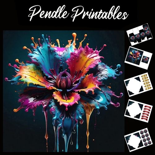 Splatter Art: Paint Dipped Flower 7x7 Card Kit. Matching Box, Gift Bauble,Tag
