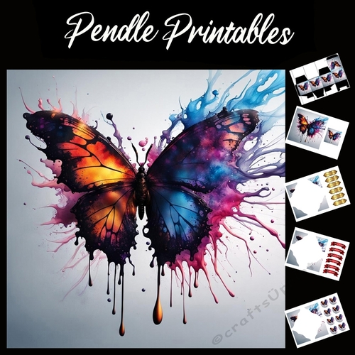 Splatter Art: Painted Butterfly 7x7 Card Kit. Matching Box, Gift Bauble,Tag