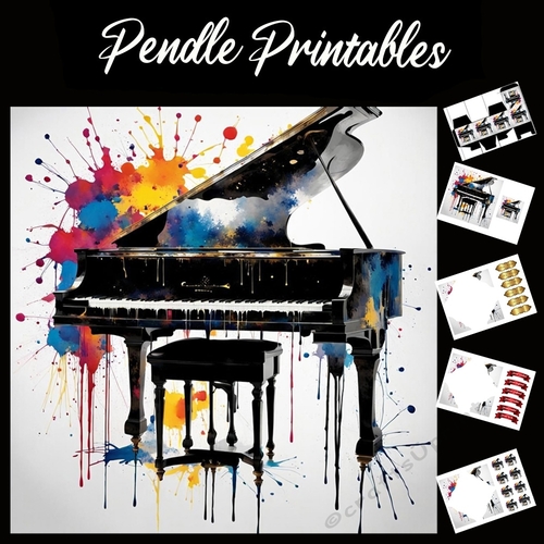 Splatter Art: Spirit Of Piano Music 7x7 Card Kit. Matching Box, Gift Bauble,Tag