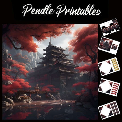 Red Pagoda 7x7 Card Kit. Matching Box, Gift Bauble,Tag