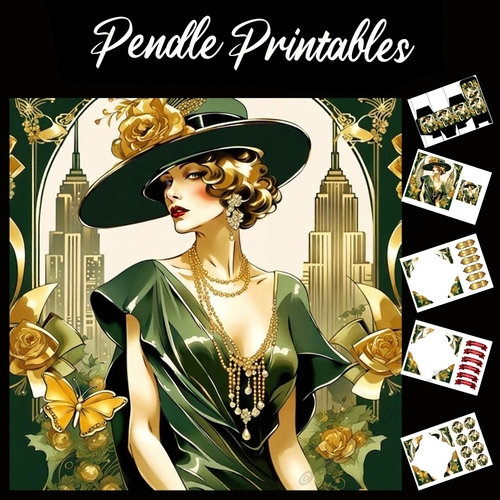 Beautiful Art Deco Lady  7x7 Card Kit. Matching Box, Gift Bauble,Tag